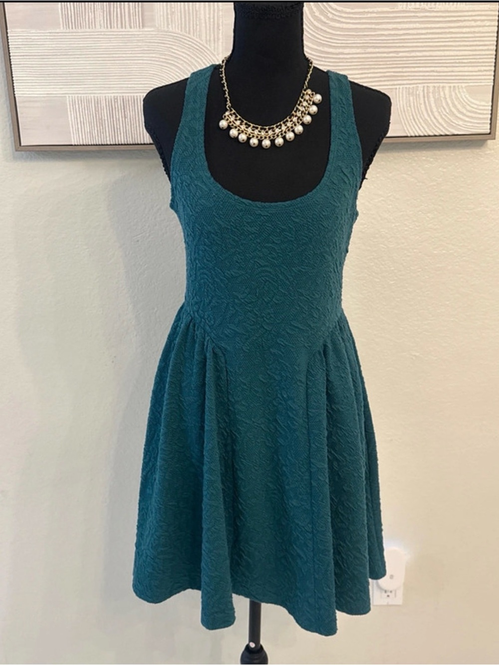 Eyelash couture Teal Textured Scoop-Neck Fit & Flare Dress